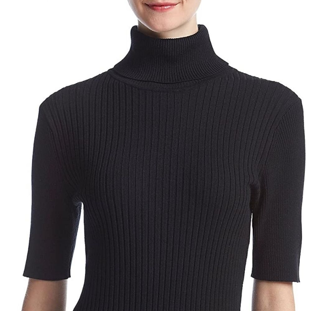 Jones New York Elbow Sleeve Mix Rib Turtleneck Sweater S, Black